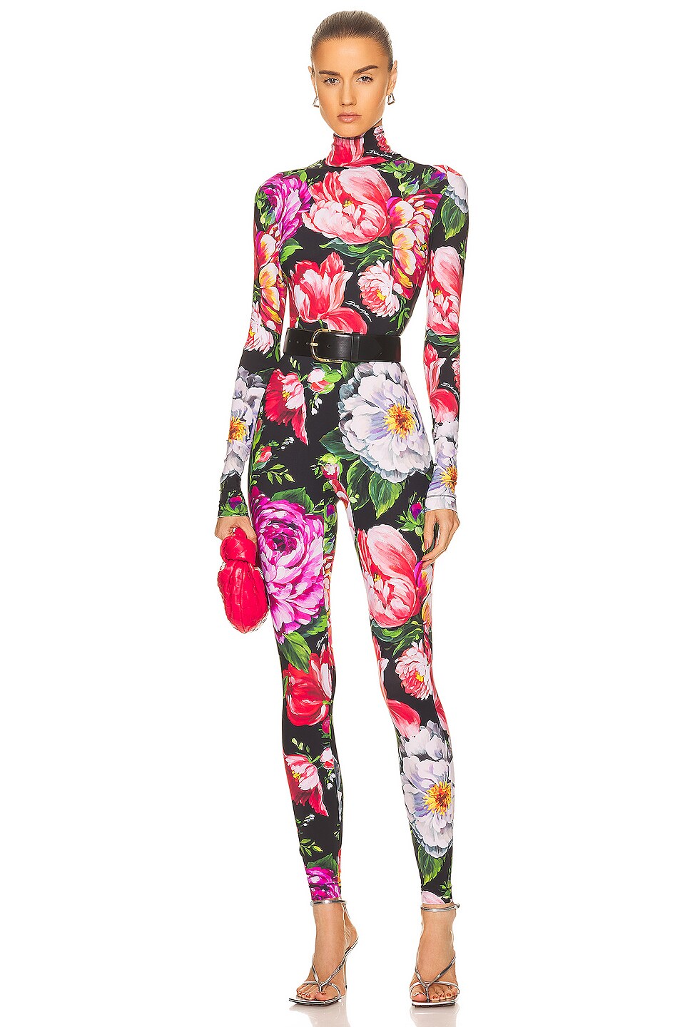 Dolce & Gabbana Black Red Nylon Leopard Pattern Jumpsuit