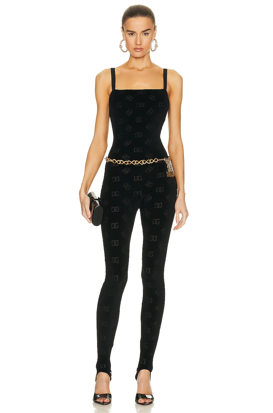 Image 1 of Dolce & Gabbana Jacquard Monogram Jumpsuit in Black