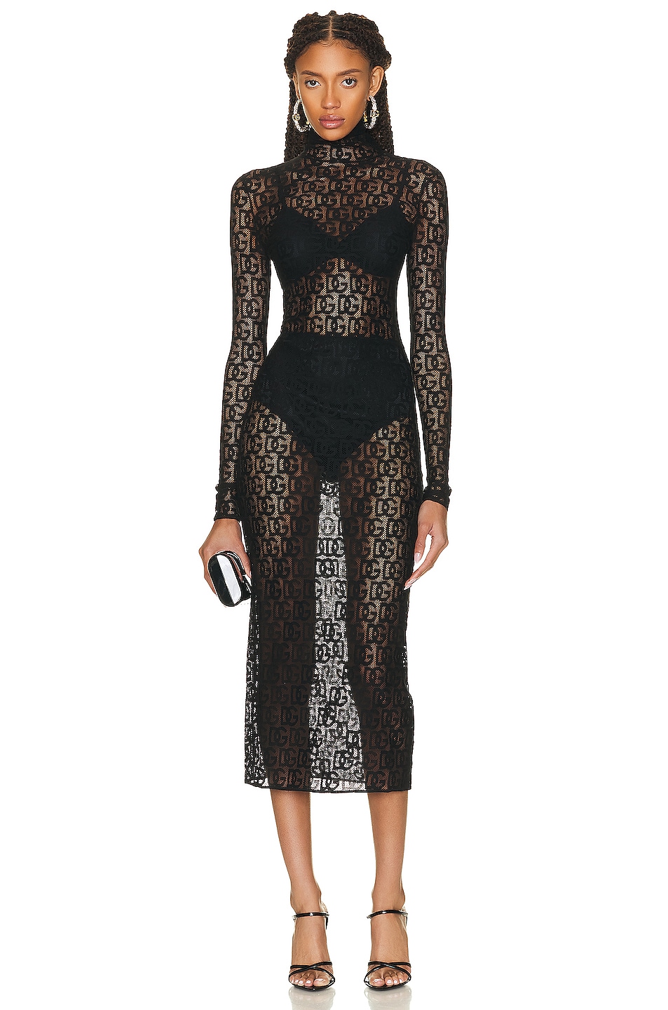 Image 1 of Dolce & Gabbana Monogram Jacquard Long Dress in Black