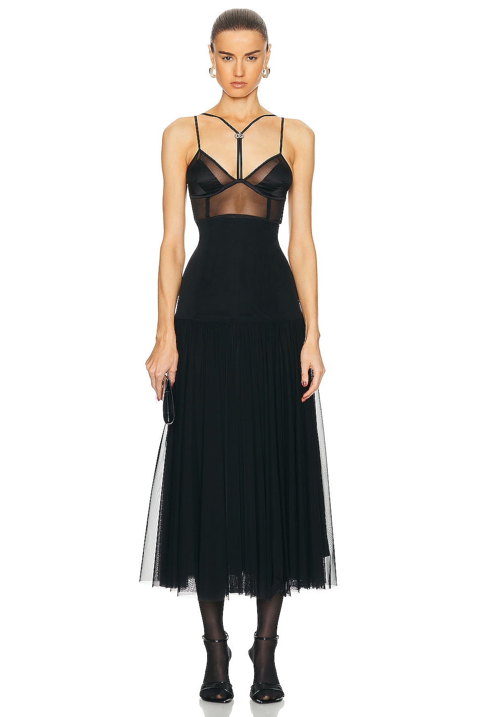 Image 1 of Dolce & Gabbana Long Sheer Dress in Nero