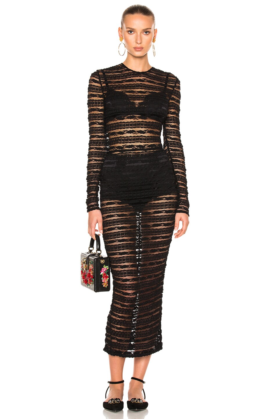 Image 1 of Dolce & Gabbana Long Sleeve Lace Dress in Black