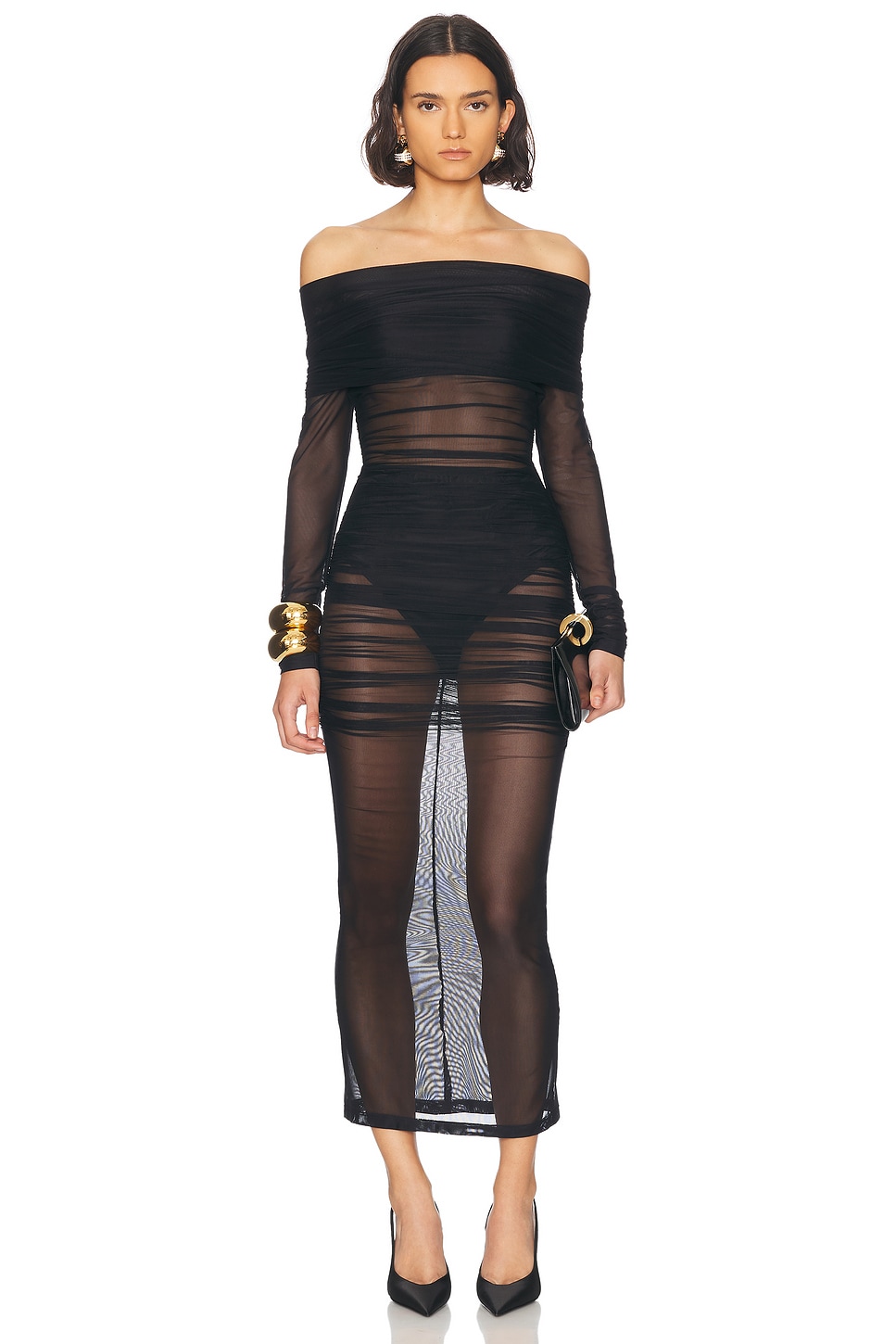 Image 1 of Dolce & Gabbana Off The Shoulder Midi Dress in Black