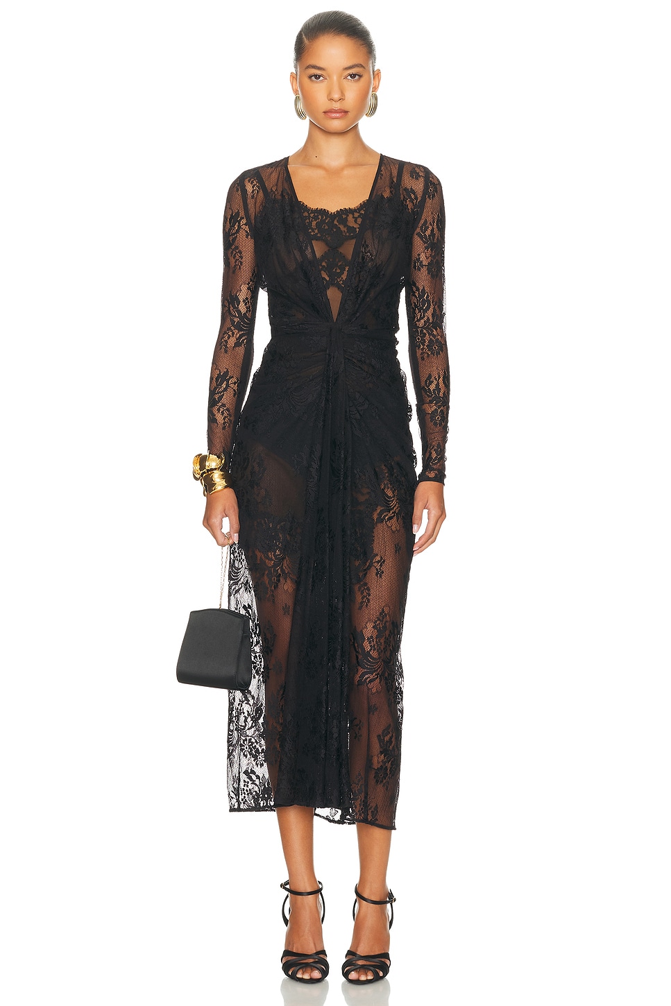 Image 1 of Dolce & Gabbana Long Sleeve Lace Dress in Black