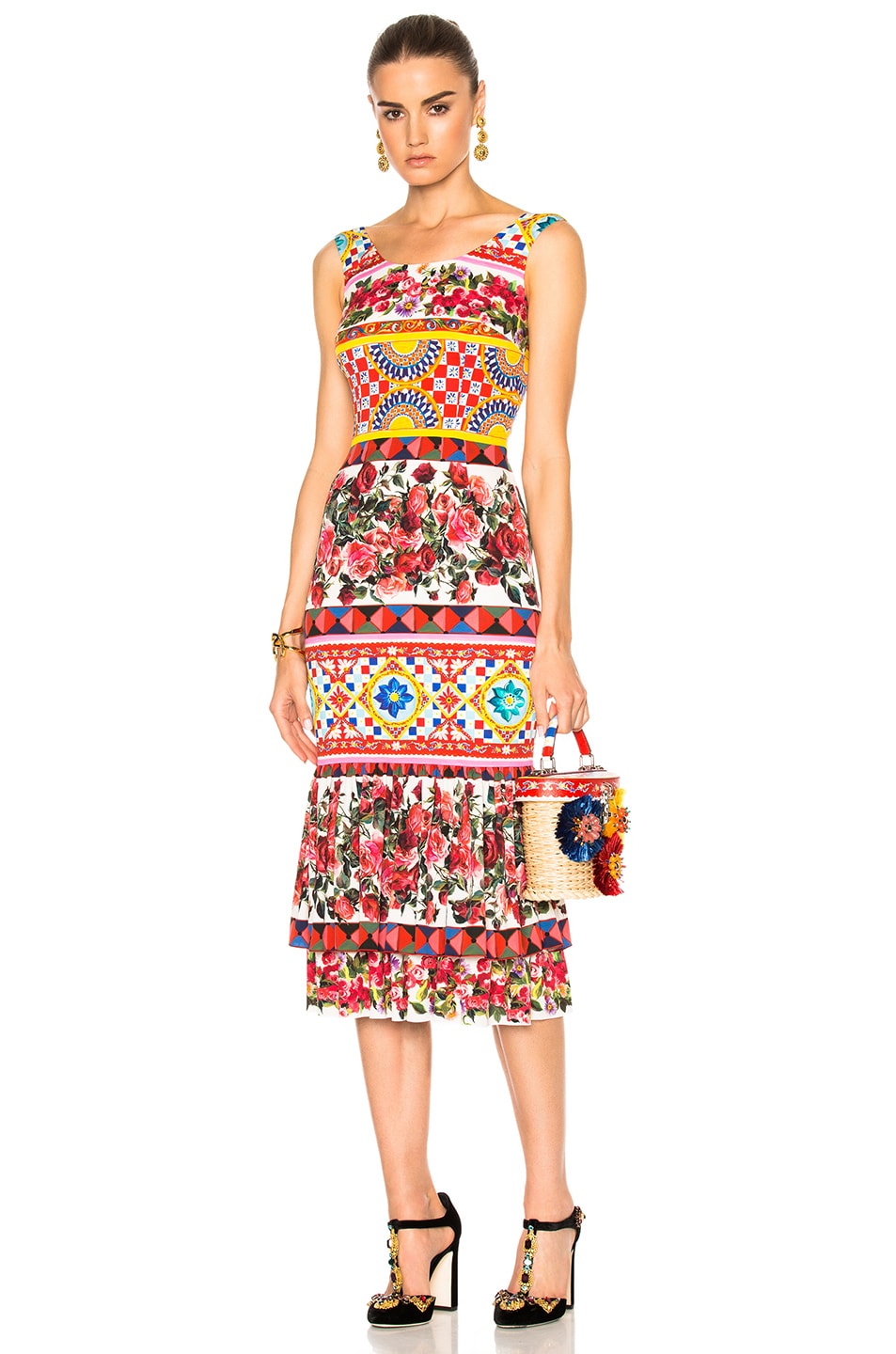Image 1 of Dolce & Gabbana Charmeuse Printed Dress in Multi