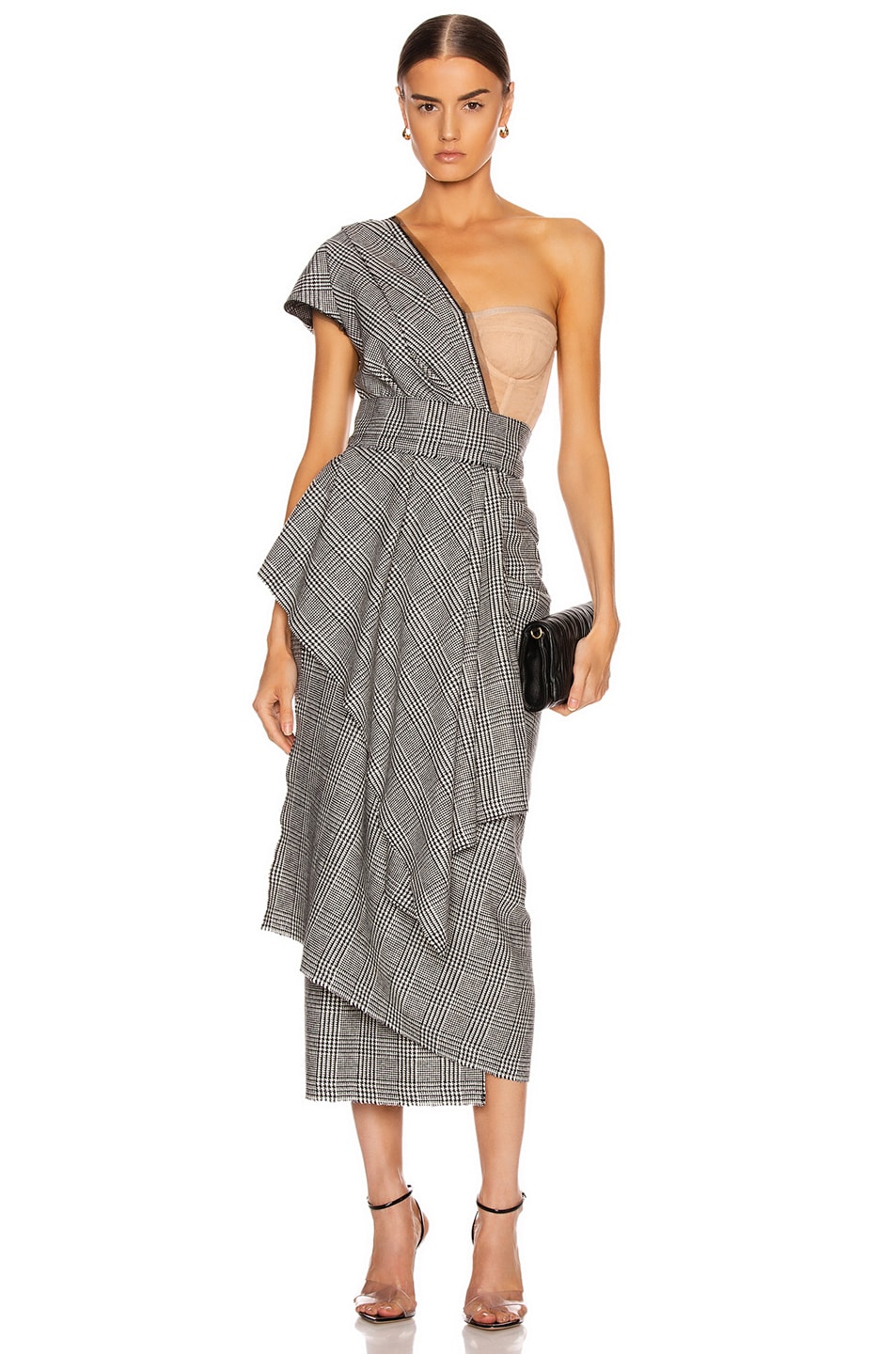 Image 1 of Dolce & Gabbana One Shoulder Bustier Asymmetrical Midi Dress in Grey