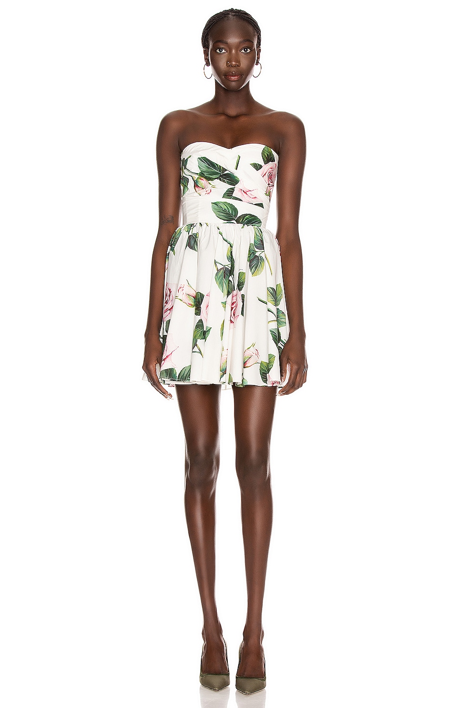 Image 1 of Dolce & Gabbana Strapless Floral Mini Dress in Rose