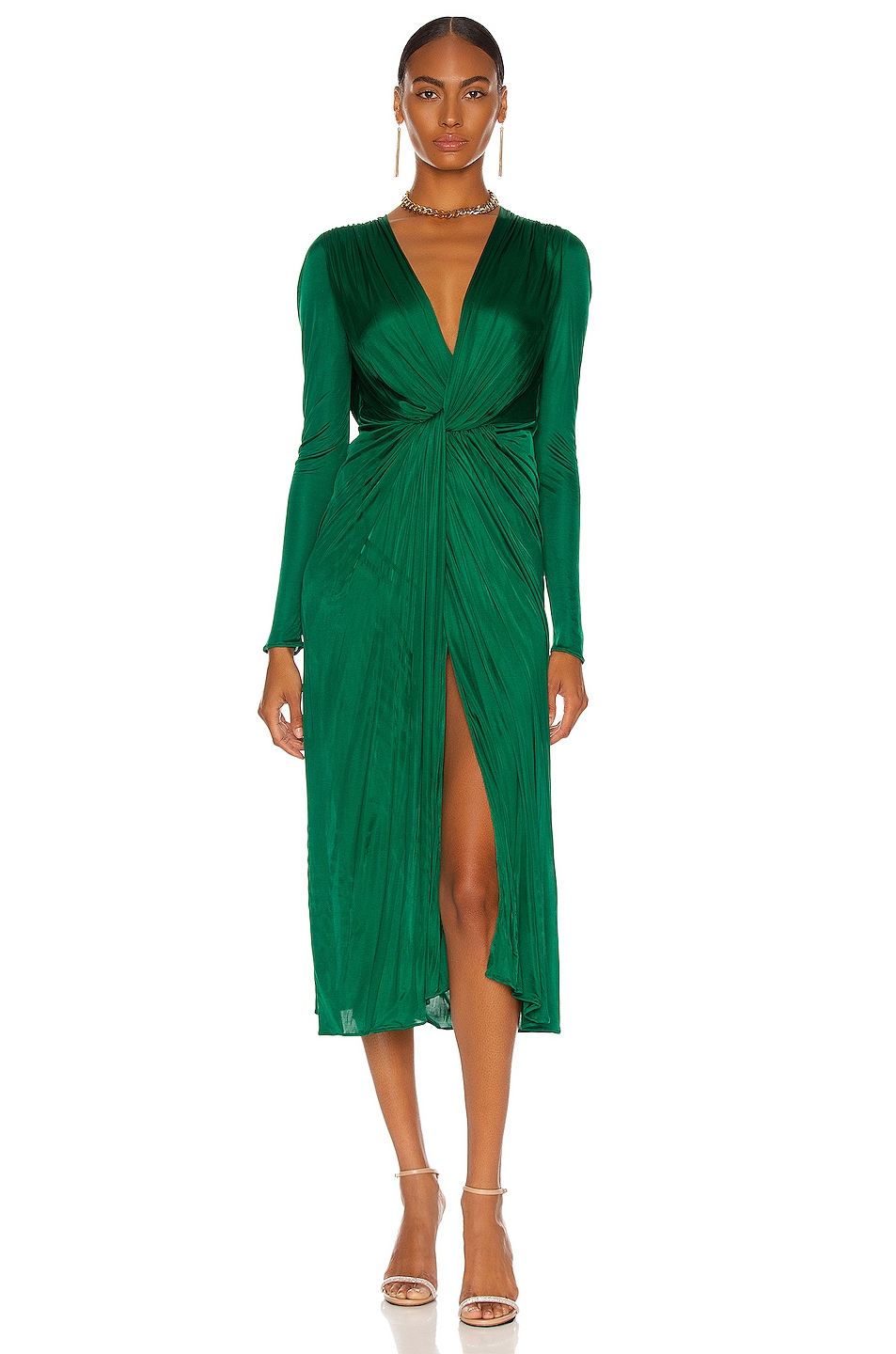 Image 1 of Dolce & Gabbana Long Sleeve Midi Dress in Dark Green