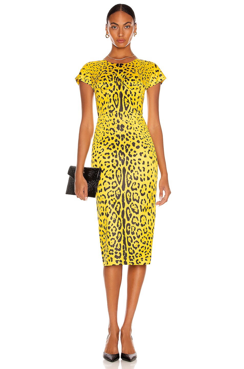 Image 1 of Dolce & Gabbana Short Sleeve Midi Dress in Yellow & Black