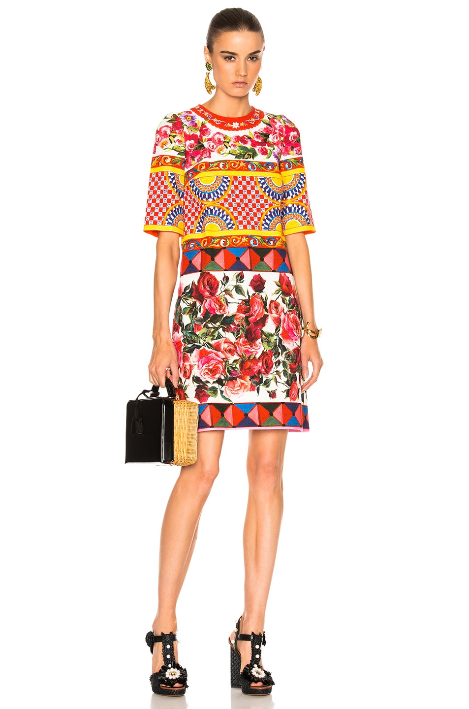 Image 1 of Dolce & Gabbana Printed Textured Cotton Dress in Multi