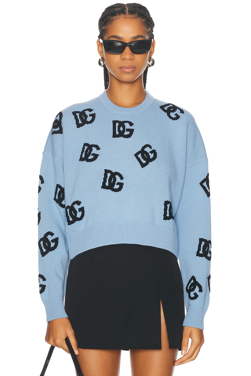 Image 1 of Dolce & Gabbana Cropped Crewneck Pullover in Very Light Blue