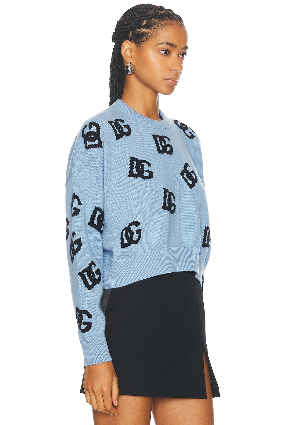 Shop Dolce & Gabbana Cropped Crewneck Pullover In Very Light Blue