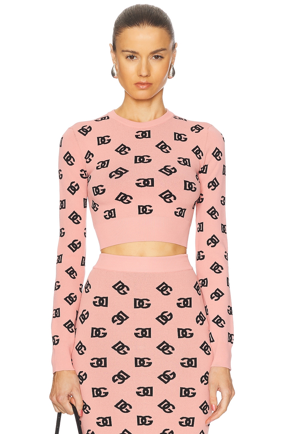 Crew Neck Cropped Sweater in Coral