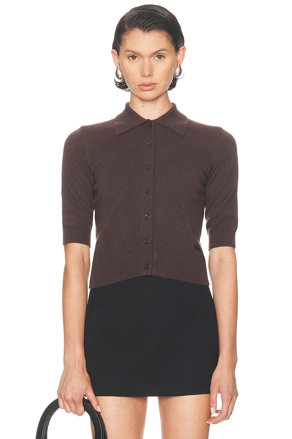Image 1 of Dolce & Gabbana Short Sleeve Cardigan in Deep Brown