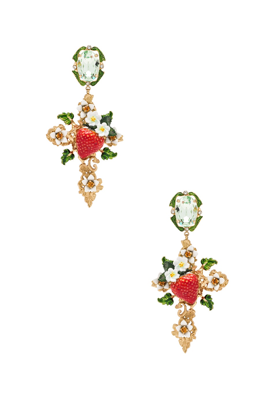 Image 1 of Dolce & Gabbana Crystal Strawberry Earrings in Gold & Multicolor