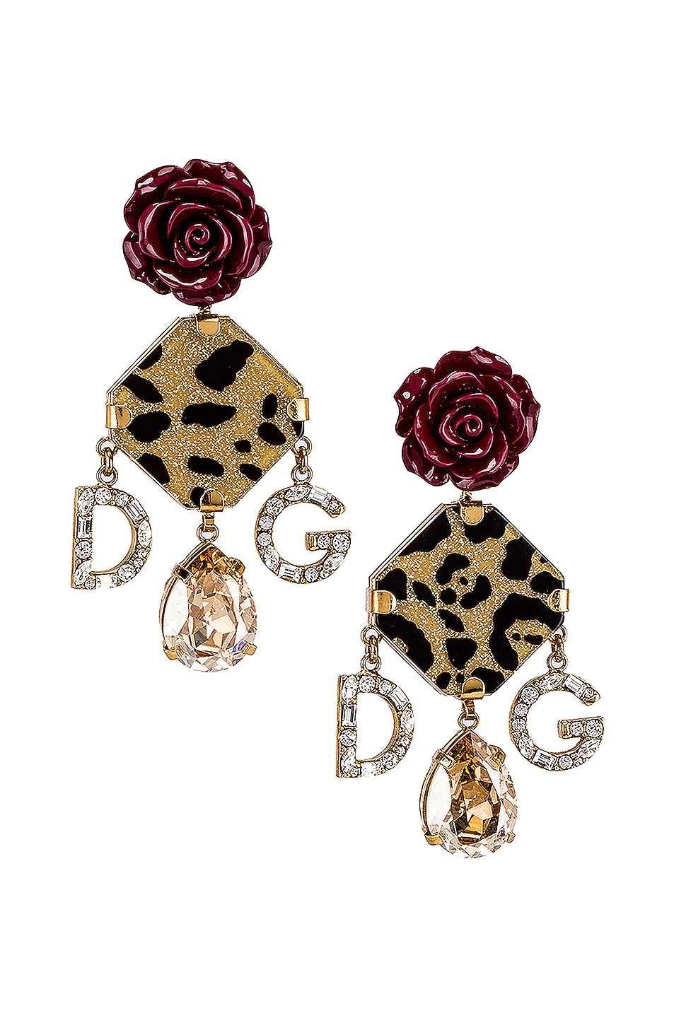 Image 1 of Dolce & Gabbana Leo & Roses Crystal Logo Earrings in Gold