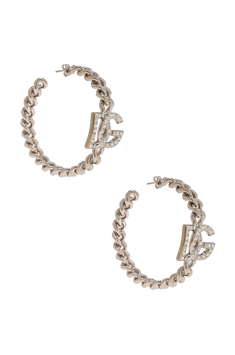 Image 1 of Dolce & Gabbana Logo Hoop Earrings in Silver & Palladium