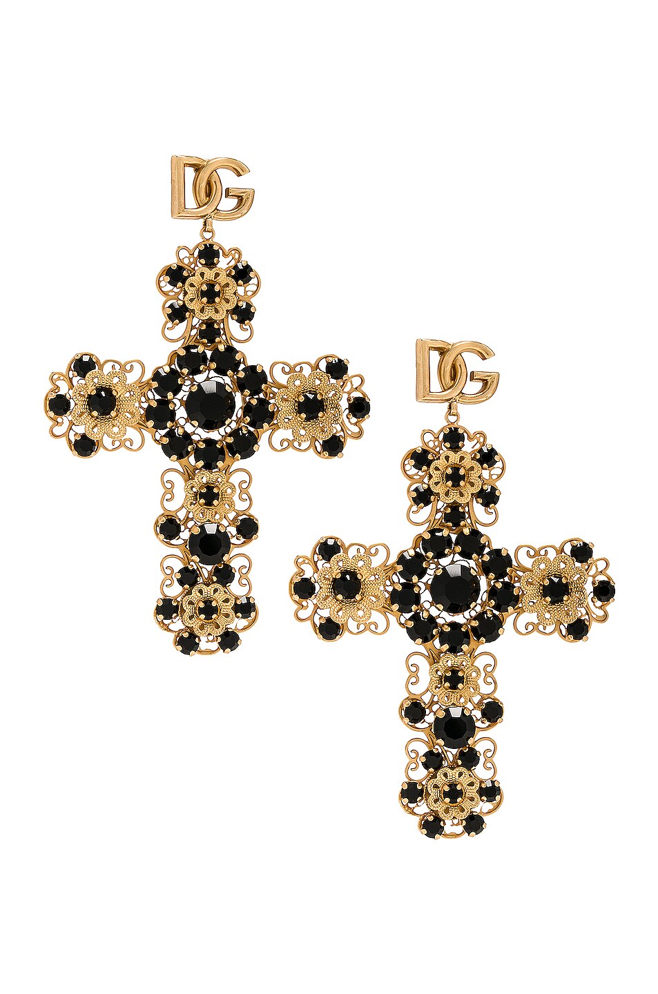 Image 1 of Dolce & Gabbana Cross Pendant Earrings in Gold & Black