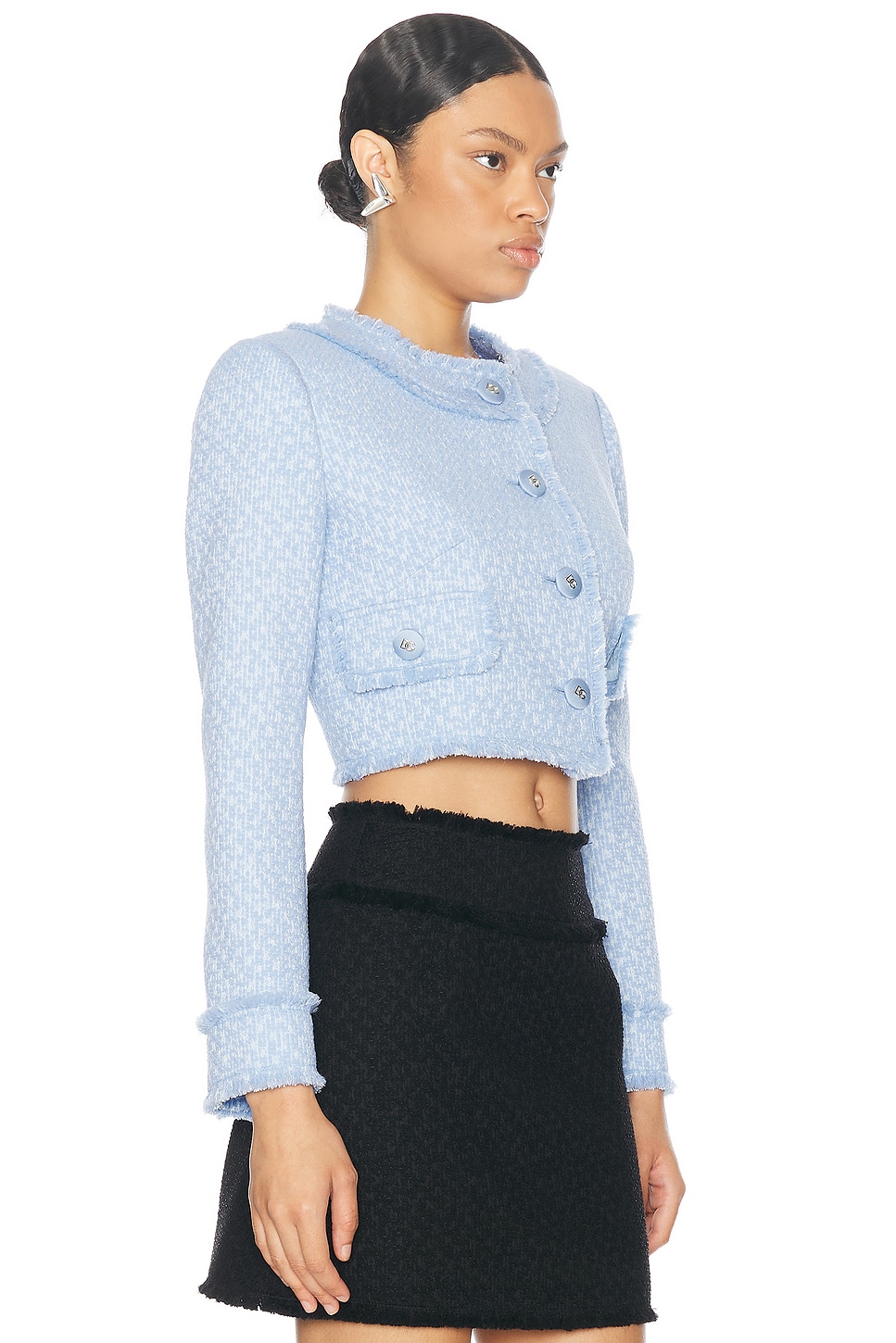 Dolce & Gabbana Cropped Wool Tweed Jacket In Very Light Lilac