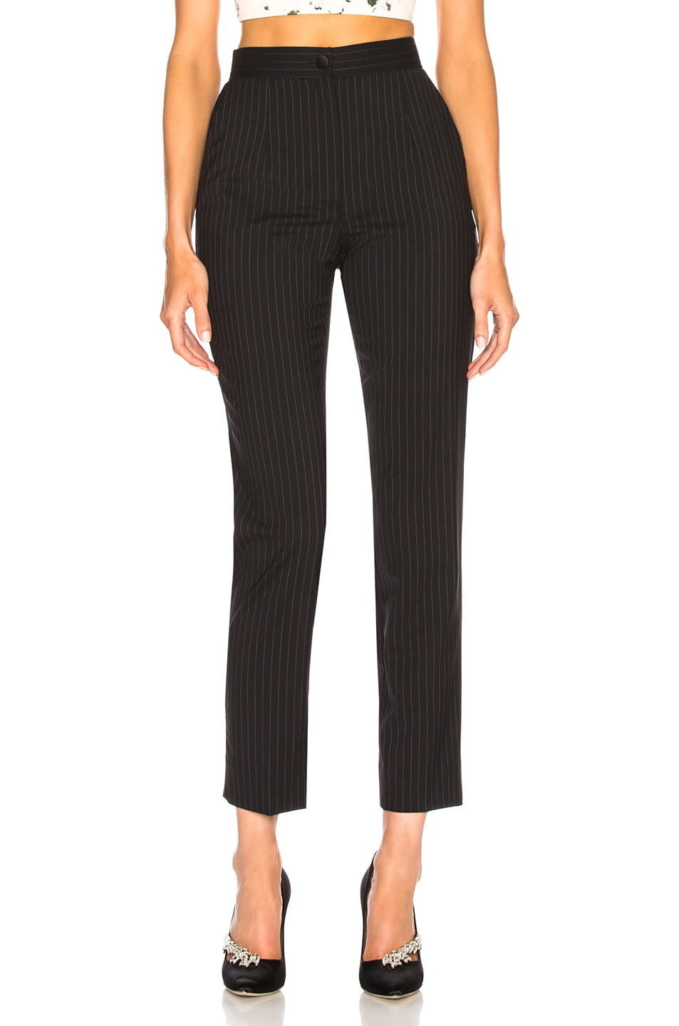 Image 1 of Dolce & Gabbana Pinstripe Stretch Wool Trousers in Black
