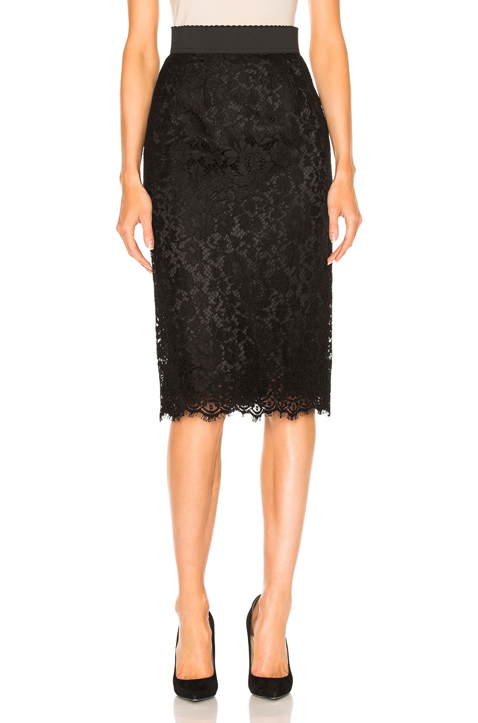 Image 1 of Dolce & Gabbana Lace Midi Skirt in Black