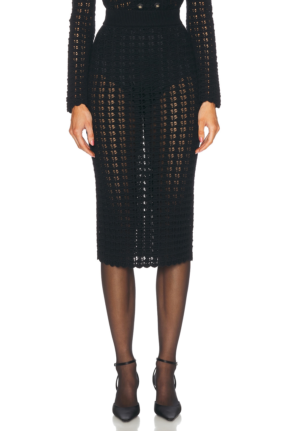 Crochet Midi Skirt in Black