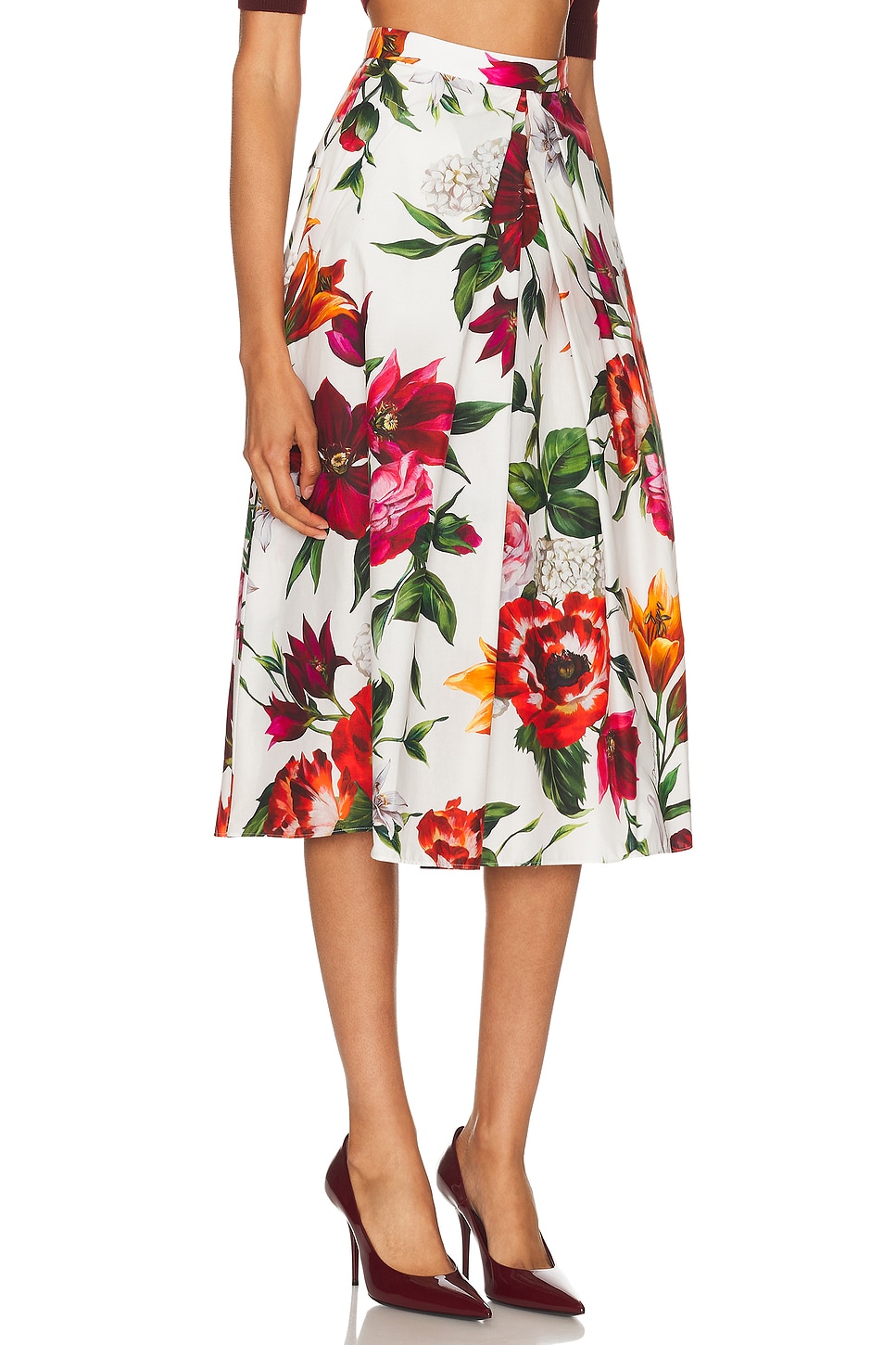 Midi Skirt in White,Red