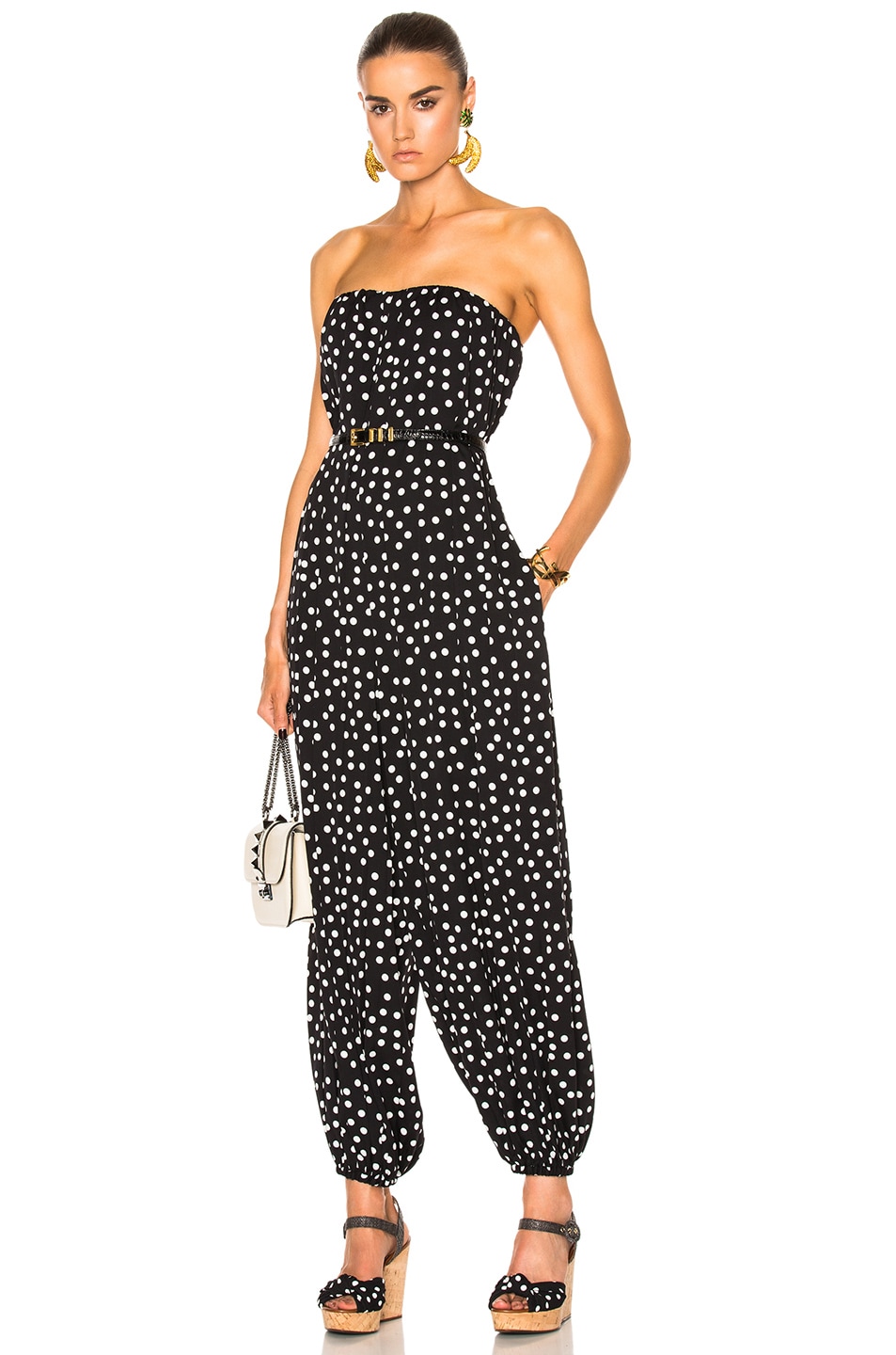 Image 1 of Dolce & Gabbana Strapless Polka Dot Jumpsuit in Black & White