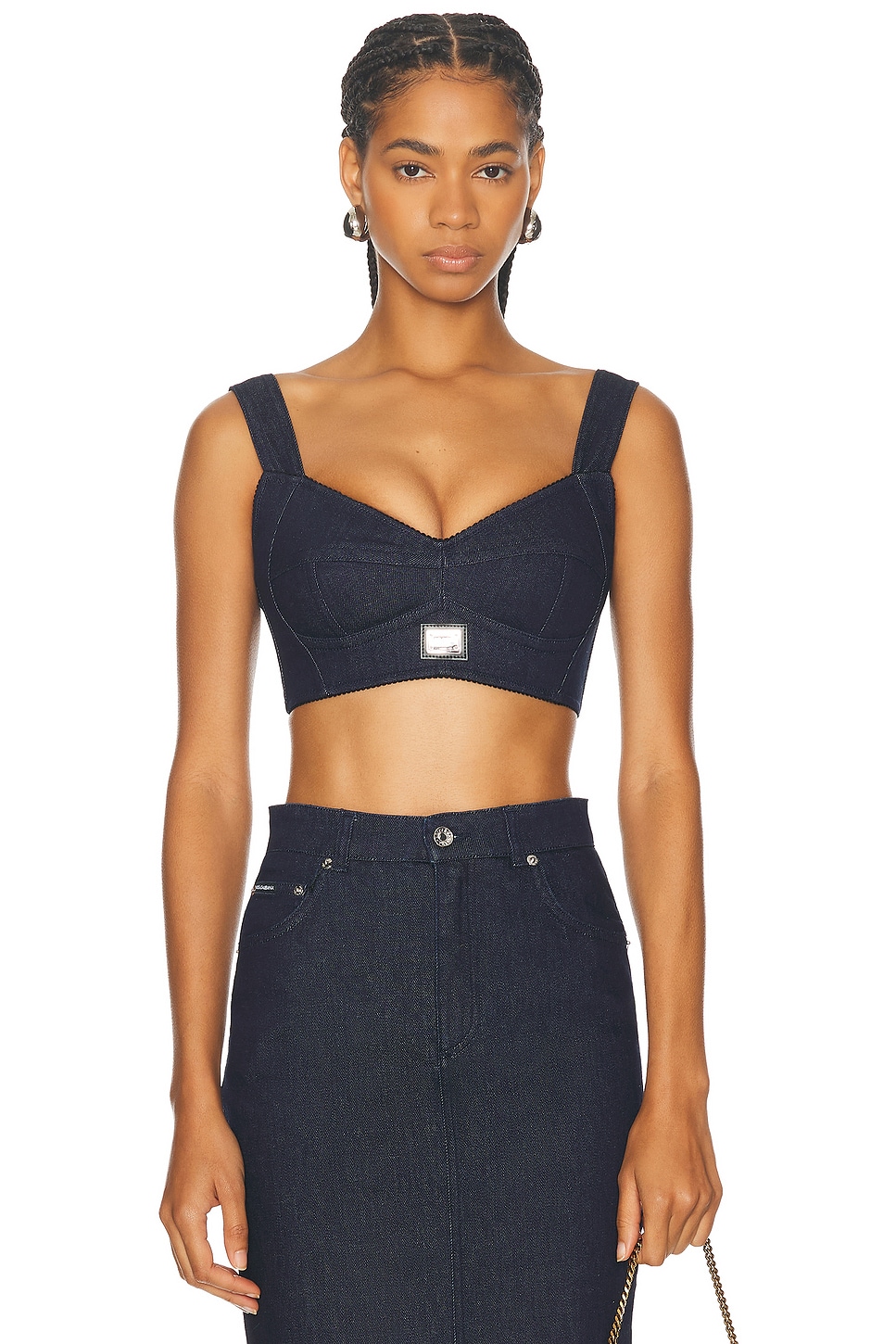 Image 1 of Dolce & Gabbana Denim Bra Top in Black