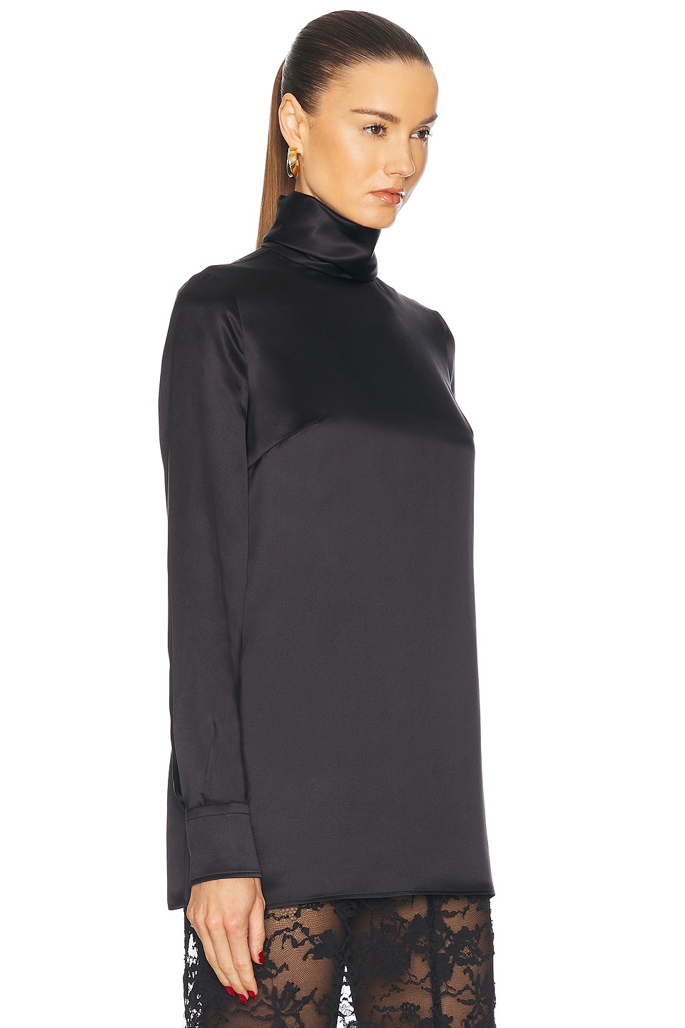 Shop Dolce & Gabbana Satin Turtleneck Top In Nero