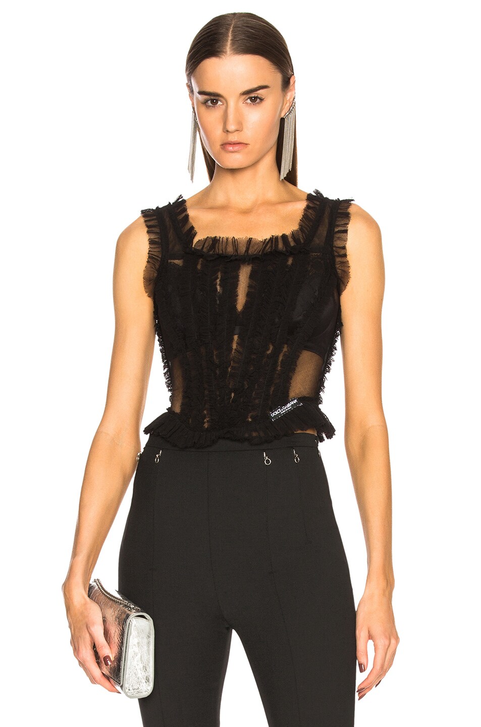Image 1 of Dolce & Gabbana Tulle Sleeveless Square Neck Top in Black