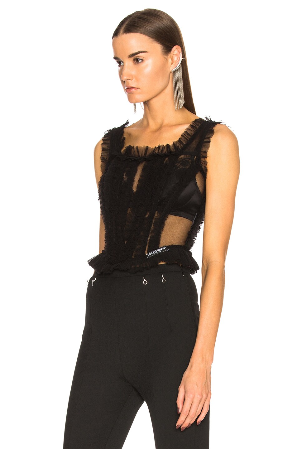 Dolce & Gabbana Tulle Sleeveless Square Neck Top in Black | FWRD