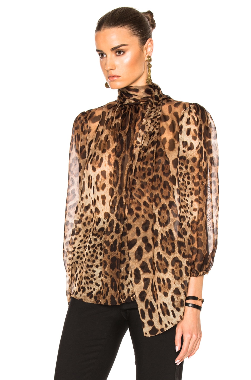 Dolce & Gabbana Chiffon Leopard Print Blouse in Natural | FWRD