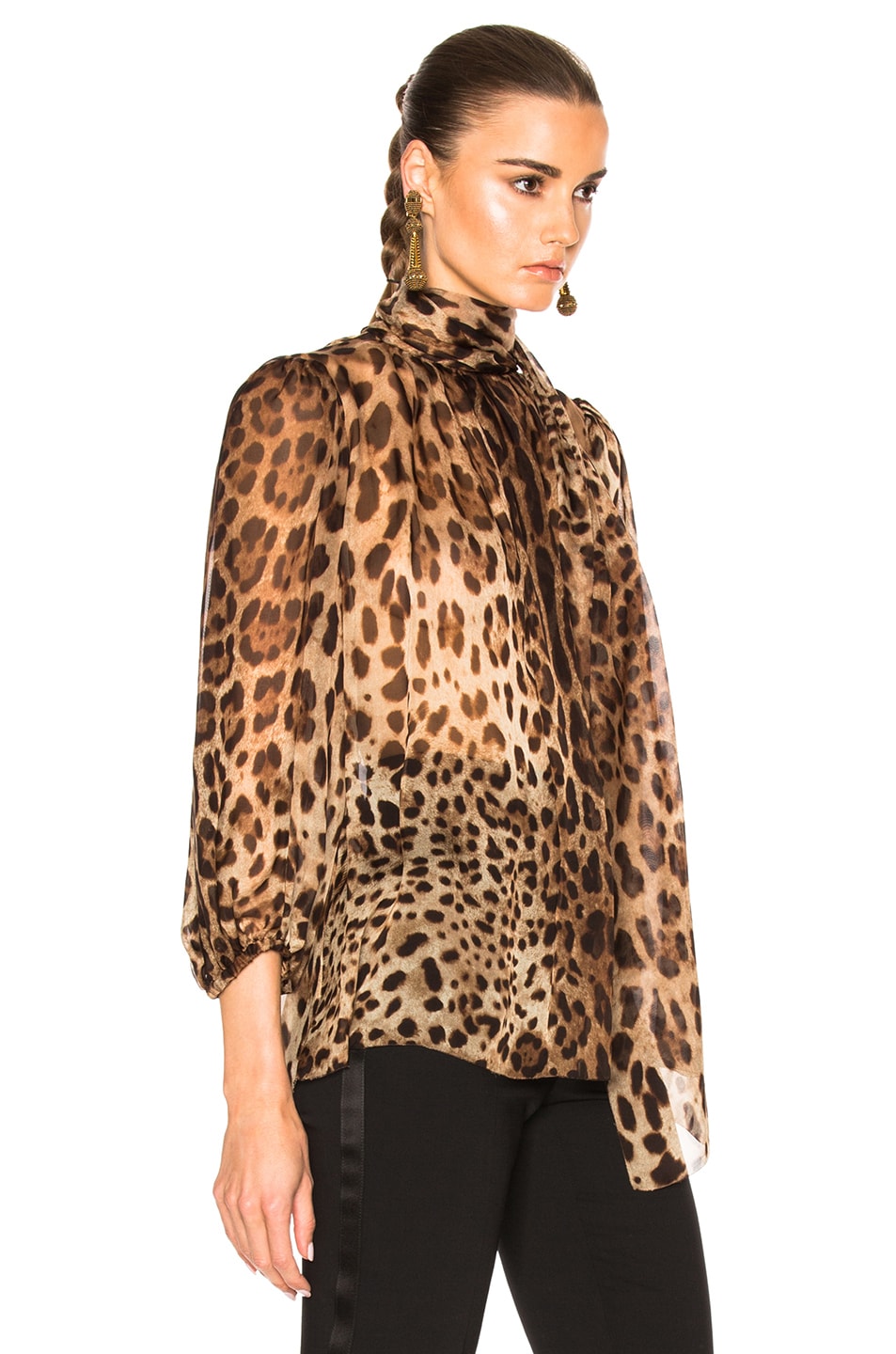 Dolce & Gabbana Chiffon Leopard Print Blouse in Natural | FWRD