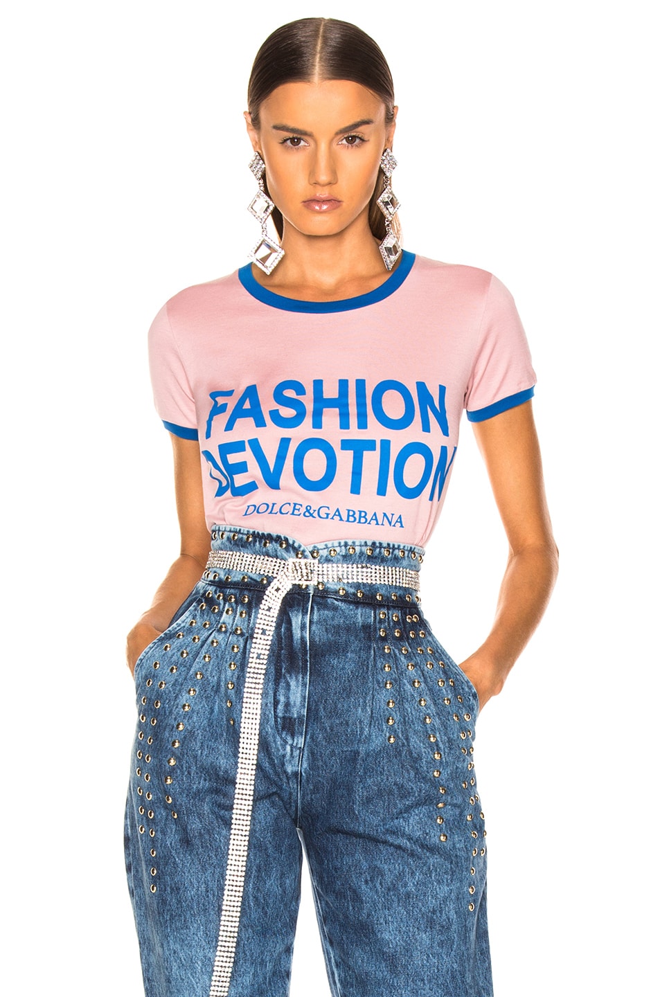 Image 1 of Dolce & Gabbana Fashion Devotion Ringer Tee in Light Pink & Blue