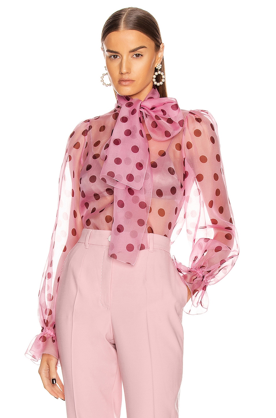 Image 1 of Dolce & Gabbana Polka Dot Tie Blouse in Rosa