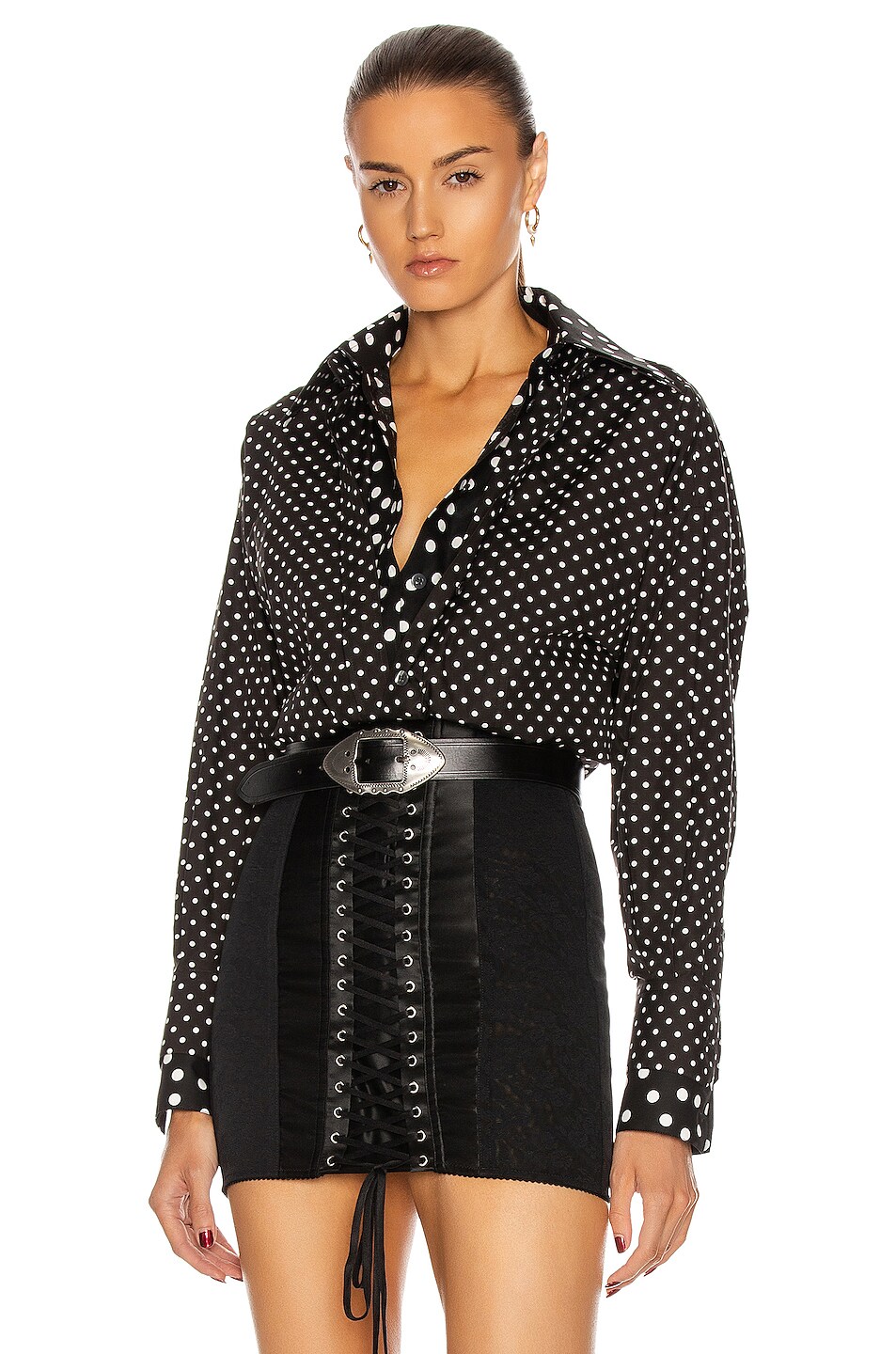 Image 1 of Dolce & Gabbana Polka Dot Long Sleeve Blouse in Black & White