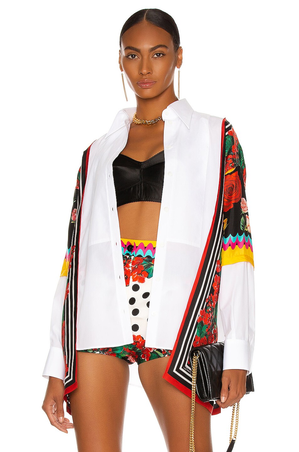 Image 1 of Dolce & Gabbana Silk Twill Panel Shirt in Bianco Ottico