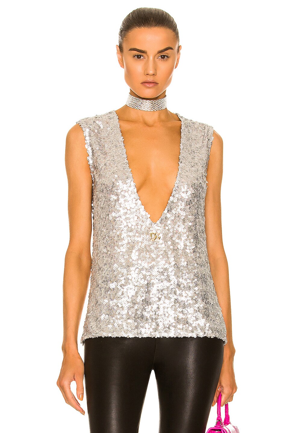 Image 1 of Dolce & Gabbana Sequin Tank in Argento