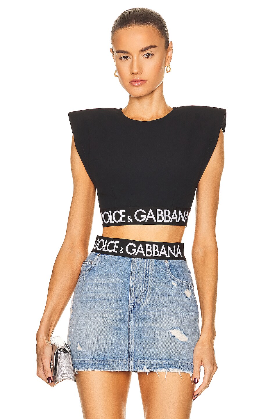 Image 1 of Dolce & Gabbana Sleeveless Crop Top in Black
