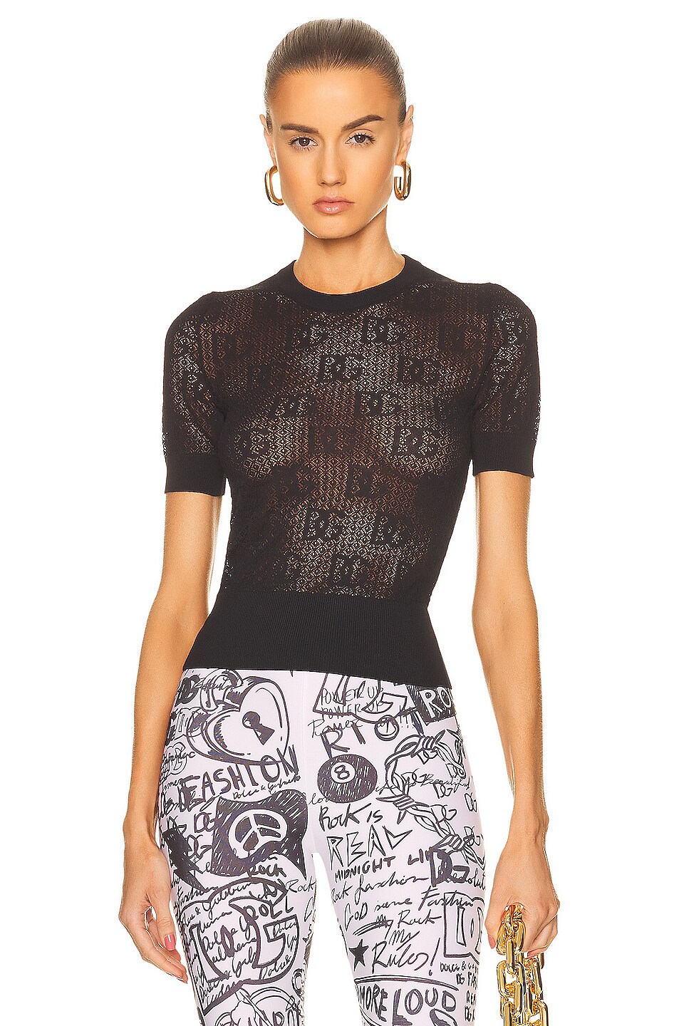 Image 1 of Dolce & Gabbana Lace Logo T-Shirt in Black