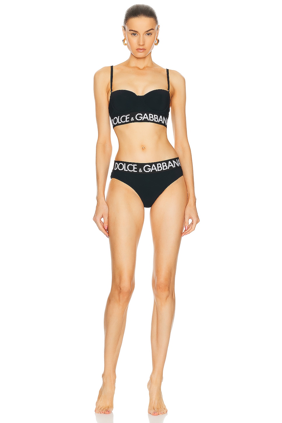 Image 1 of Dolce & Gabbana Logo Band Shoulder Strap Bikini Set in Nero