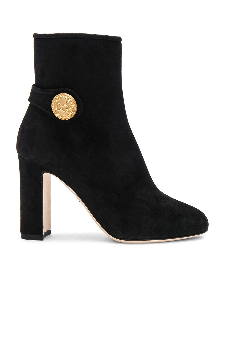 Image 1 of Dolce & Gabbana Side Button Suede Booties in Black