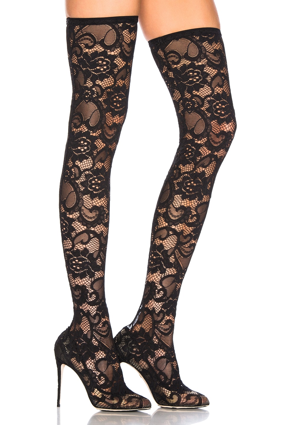 Image 1 of Dolce & Gabbana Lace Thigh High Boots in Black