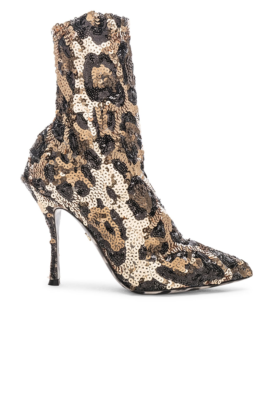 Image 1 of Dolce & Gabbana Leo Print Stretch Sequin Booties in Cheetah