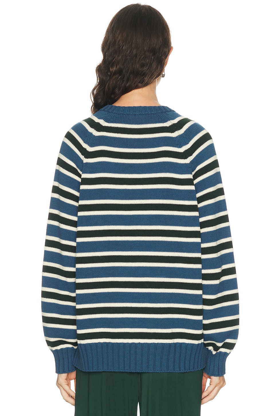 DONNI. The Cotton Knit Stripe V-Neck Sweater