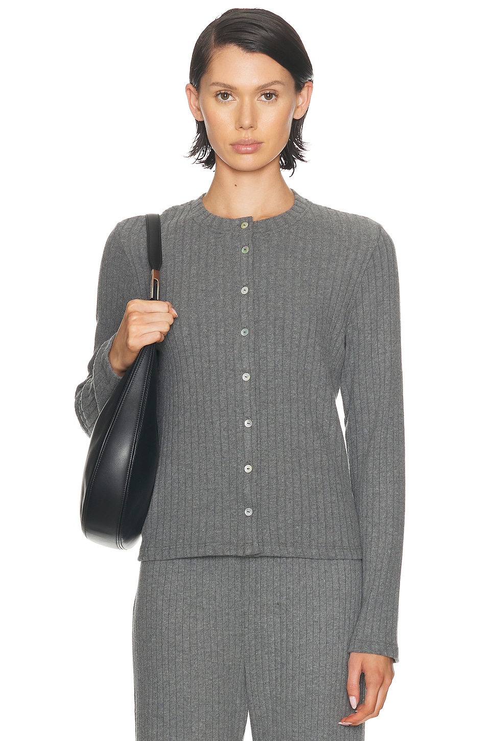 Image 1 of DONNI. The Sweater Rib Cardi in Charcoal Grey