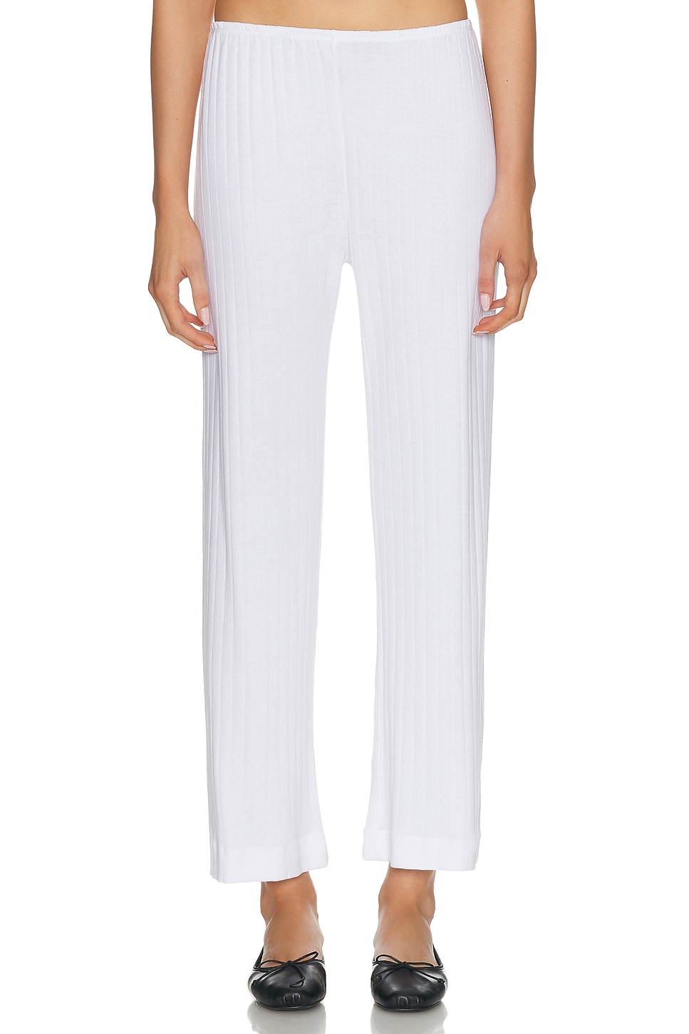 Image 1 of DONNI. The Pointelle Simple Crop Pant in Powder