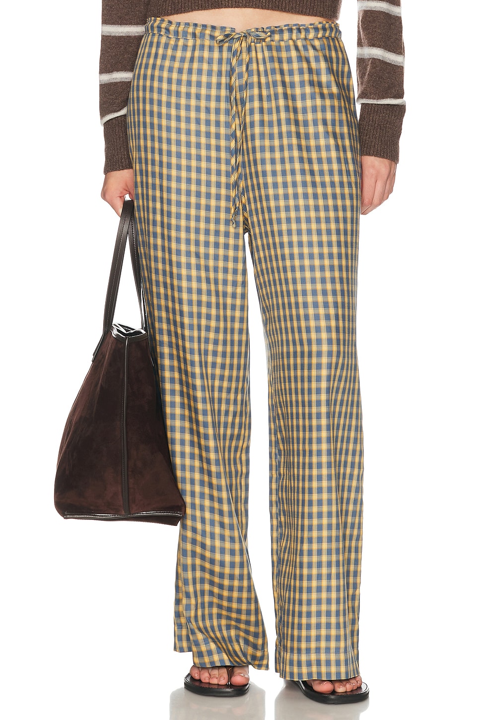 DONNI. The Tencel Plaid Tie Pant