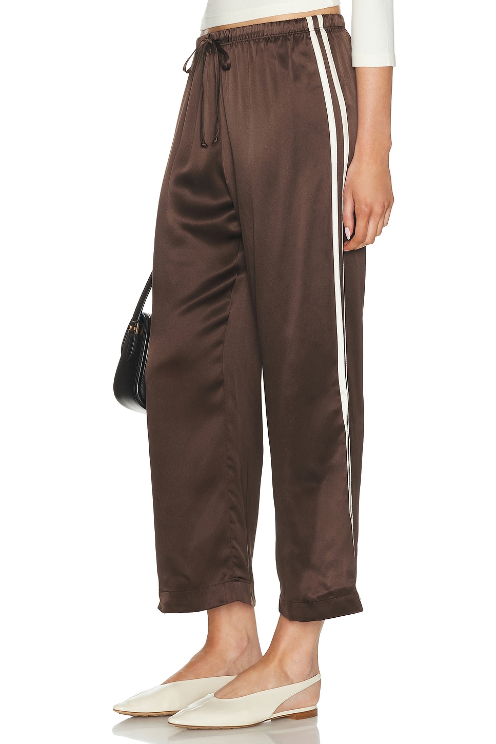 Image 1 of DONNI. The Silk Stripe Crop Pant in Espresso