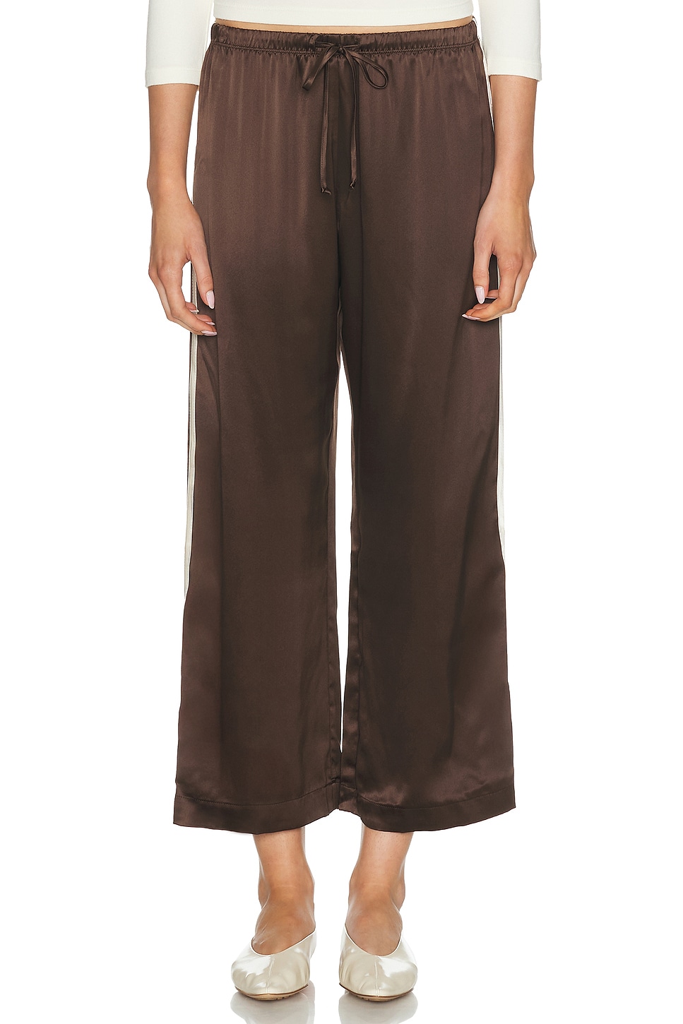 Donni The Silk Stripe Crop Pant In Brown